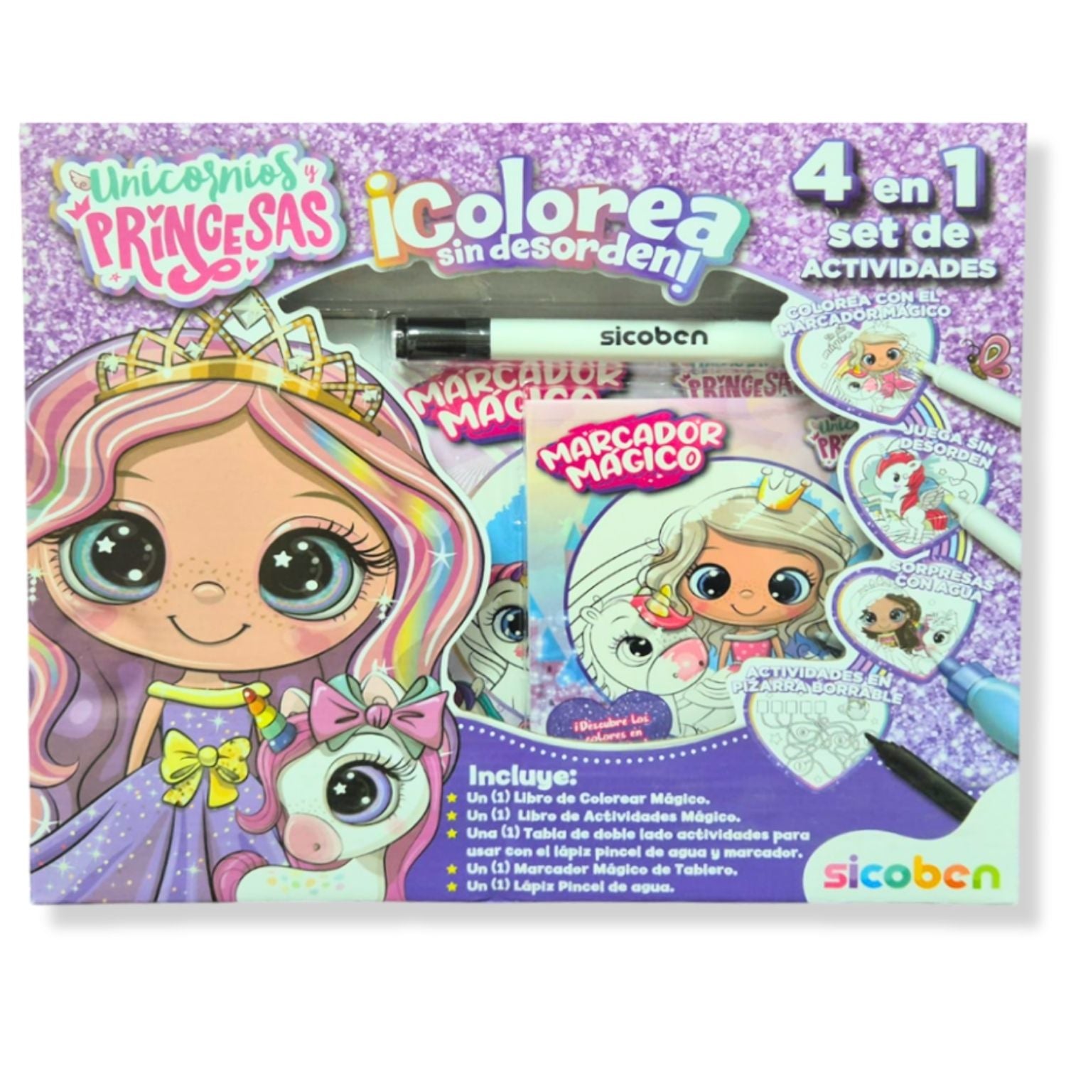 Set de actividades Unicornios Princesas con marcadores y libro para colorear